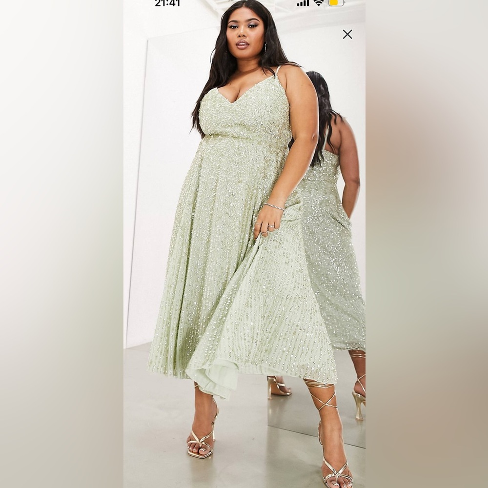 ASOS DESIGN Curve Bridesmaid embellished cami midi dress in sage green 👗
